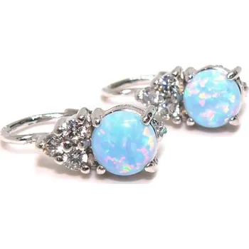 Náušnice Stříbrné náušnice sv. modrý opál a zirkony - VE168 (Stříbrné náušnice s opálem a zirkony)