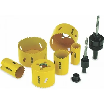 Vrták Dedra 08WZ01 Sada bimetalových děrovek 8 ks, děrovací pily do dřeva, plastů (Dedra 08WZ01 Bimetalové pily, vykružováky 6 ks + přísl. 2 ks, vyřezávače otvorů)