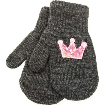 Rukavice Dívčí rukavice tmavě-šedé s KORUNKOU