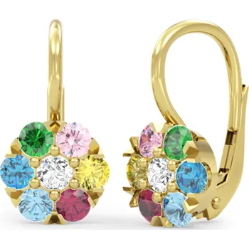 Náušnice Květinové zlaté náušnice Carin se zirkony různých barev Materiál šperku: Žluté zlato, Barevné varianty zirkonů: Různobarevné zirkony