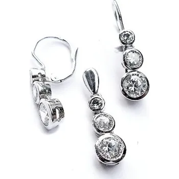 Náušnice Stříbrná souprava čirý zirkon - VE26/VP22 (Stříbrná sada visací náušnice a přívěsek s rubíny)