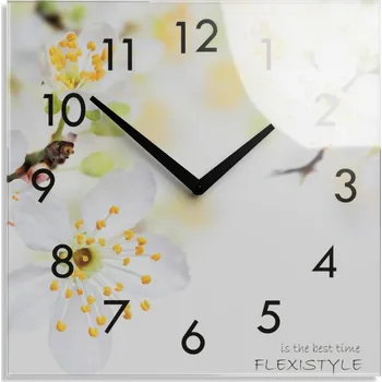 Hodiny Dekorační skleněné hodiny 30 cm s motivem třešňových květů