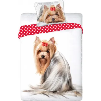 Povlečení Bílé bavlněné ložní povlečení s motivem pejska 2 části: 1ks 160 cmx200 + 1ks 70 cmx80