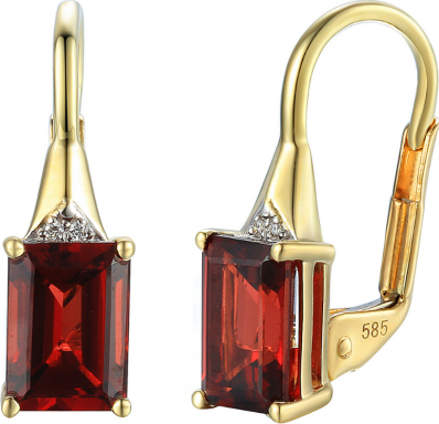 Klasické náušnice Clementine, kombinované zlato s brilianty a granáty