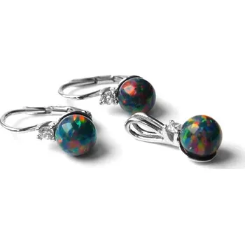 Souprava šperků Stříbrná souprava černý opál - NK,P1243 (Stříbrná sada náušnice a přívěsek opál 6 mm)