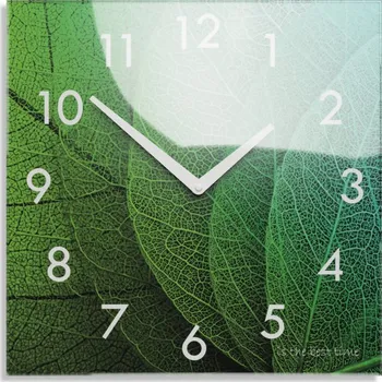 Hodiny Dekorační skleněné hodiny 30 cm s motivem listů