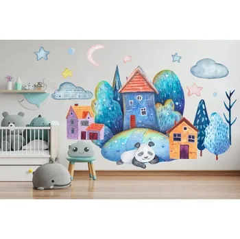 Samolepící dekorace Nádherná nálepka do dětského pokojíka kouzelný nočný svět ospalé pandy 120 x 240 cm