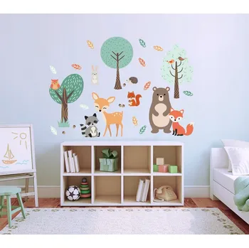 Samolepící dekorace Nálepky na zeď do dětského pokoje lesní zvířátka