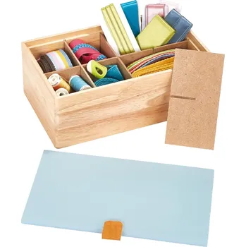 Galanterie PRYM Box-organizér na drobné šicí potřeby dřevěný světlý vel. S s modrým víkem