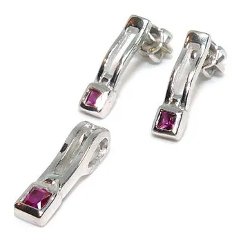 Souprava šperků Stříbrná souprava zirkon rubín - VE115/VP107 (Stříbrná sada náušnice a přívěsek s rubíny)