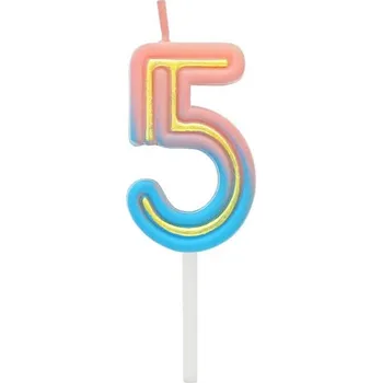 Dortová svíčka Narozeninová svíčka na dort, číslo 5, neonová, 4,4cm