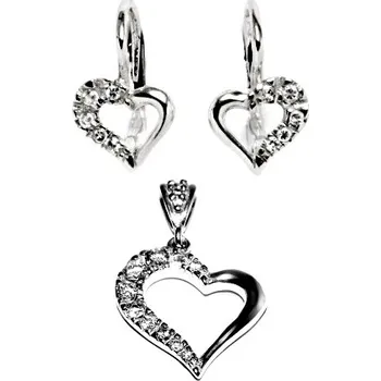 Souprava šperků Stříbrná souprava srdíčko čiré zirkony - S1316/1321 (Stříbrná sada náušnice a přívěsek s čirými zirkony)