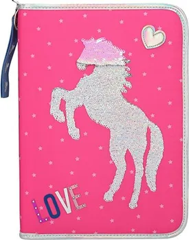 Penál Miss Melody Jednopatrový penál s flitrovým obrázkem vybavený růžový/kůň