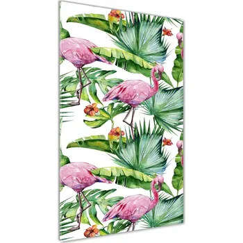 Obraz Vertikální Fotoobraz na skle Listí a plameňáci