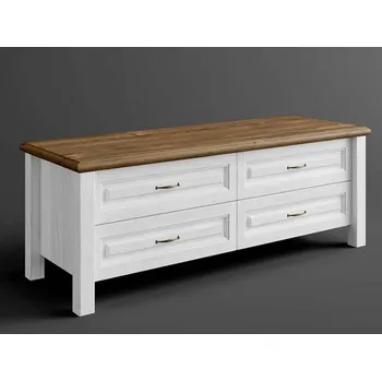 Obývací stěna Rustikální TV stolek MERIDA z masivu se šuplíky Barevné provedení: Bílá - tmavě hnědá 22-25