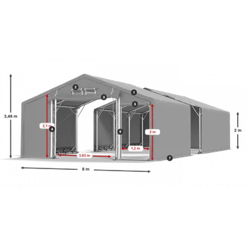 Zahradní stan Skladový stan celoroční 8x80x2m nehořlavá plachta PVC 600g/m2 konstrukce POLÁRNÍ