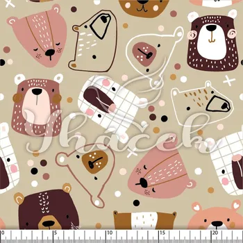 Zakázkový tisk, softshell, kočárkovina... Malovaní medvědi růžoví na béžové Látky k tisku: Microfirba