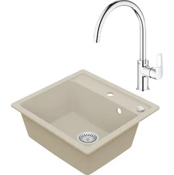 Granitový dřez Granitový dřez Vima s baterií Grohe Bau Loop 500 x 530 mm béžová