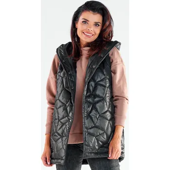 Dámská vesta Prošívaná, hřejivá vesta s kapucí, zapínání na druky A539 Barva: Černá, Velikost: S/M