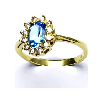 Prsten Zlatý prsten, Kate, žluté zlato, přírodní topaz swiss, čiré zirkony, T 1480