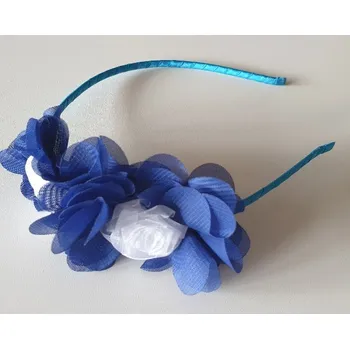 Čelenka Saténová čelenka s květinami - modrá/bílá