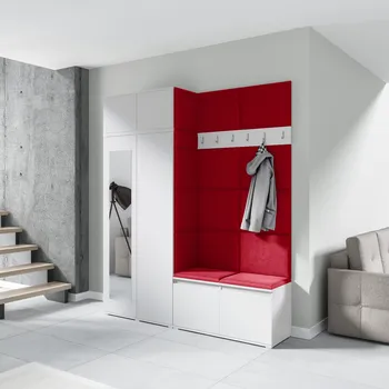 Předsíňová stěna Eka Předsíňová stěna s čalouněnými panely Trinity 19 - Bílá / Rubínová 2324