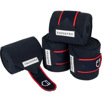 Ochrana nohy a ocasu EQUESTRO Bandáže fleecové White Trim Equestro, 4 ks, 2,9 m, pony, navy/red