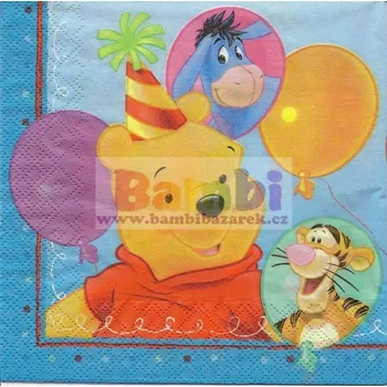 Papírový ubrousek Třívrstvý ubrousek na decoupage - Medvídek Pú s balonky