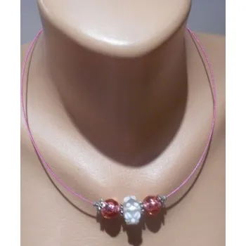 Náhrdelník Náhrdelník na lanku s vinutkami - růžovobílá