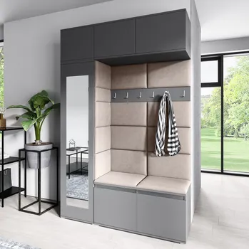 Předsíňová stěna Eka Předsíňová stěna s čalouněnými panely Trinity 21 - Grafit / Tmavá béžová 2305