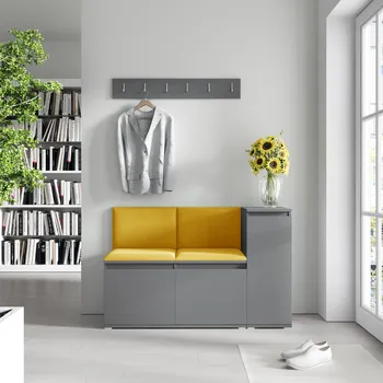 Předsíňová stěna Eka Předsíňová stěna s čalouněnými panely Trinity 25 - Grafit / Hořčicová 2326