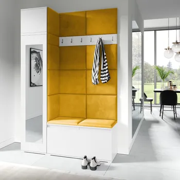 Předsíňová stěna Eka Předsíňová stěna s čalouněnými panely Trinity 22 - Bílá / Hořčicová 2326