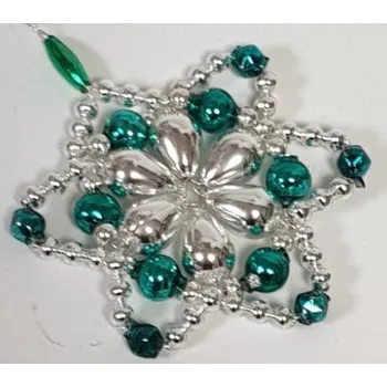 Vánoční ozdoba Vánoční hvězdička Ø6cm - stříbrná/zelená