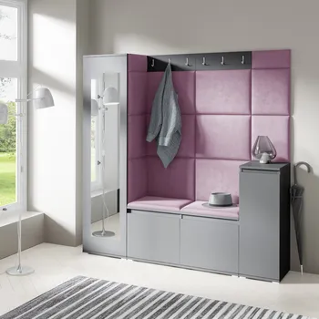 Předsíňová stěna Eka Předsíňová stěna s čalouněnými panely Trinity 28 - Grafit / Fialová 2311