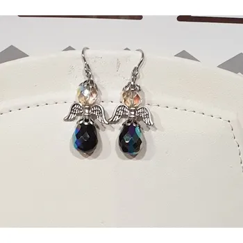 Náušnice Andílek z ohňovek - naušnice - černá s AB efektem