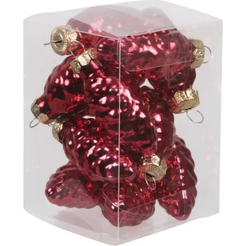 Vánoční dekorace Skleněné baňky - šišky 6 cm, červené lesklé, sada 12 ks (134517 057 103045 baňka šiška červená 12/60mm)