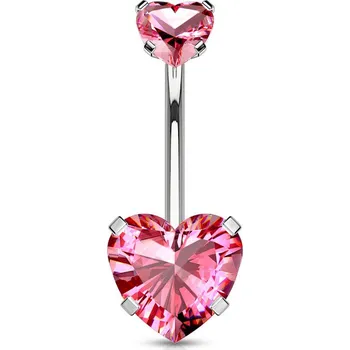 Piercing Ocelový piercing do pupíku srdíčko (růžová)