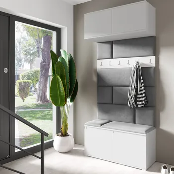 Předsíňová stěna Eka Předsíňová stěna s čalouněnými panely Trinity 23 - Bílá / Tmavá šedá 2315