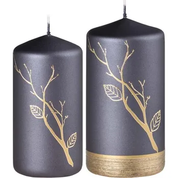 Svíčka Emocio Svíčka Strom s listy, válec matný černo-zlatý Velikost: 60x125 mm