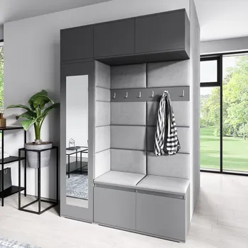 Předsíňová stěna Eka Předsíňová stěna s čalouněnými panely Trinity 21 - Grafit / Šedá 2314