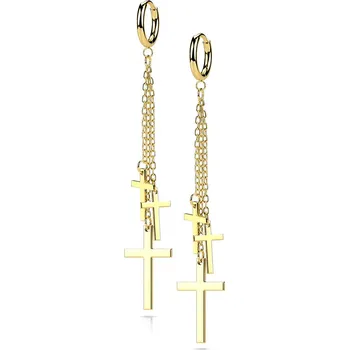 Náušnice Šperky4U Zlacené visací ocelové náušnice s křížky - OPN1821-GD