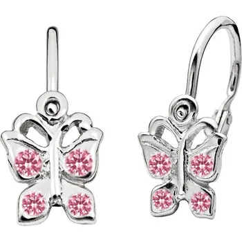 Náušnice SOLUNA Něžné zlaté dětské náušnice s růžovými zirkony BUTTERFLY bílé zlato