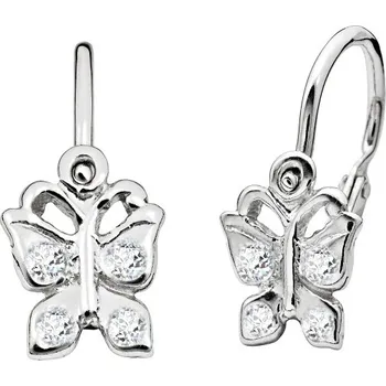 Náušnice SOLUNA Něžné zlaté dětské náušnice se zirkony BUTTERFLY bílé zlato