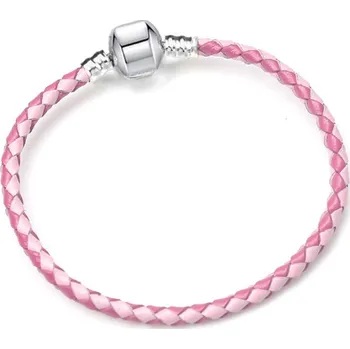 Dětské navlékací korálky Dětský náramek na korálky TOPBEADS růžový duo kožený proplétaný