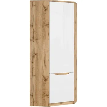 Šatní skříň NUIS rohová skříň SZFN1D, dub wotan/bílý lesk