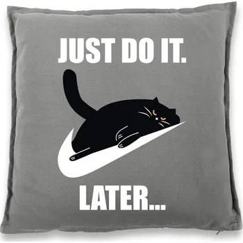 Polštář Vtipný polštář Just do it later, Barva Šedá, Velikost 40×40 cm, Canvas Bavlněný polštář Bezvatriko.cz 0941 - DTF/DTG