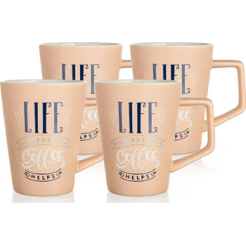 Banquet 4dílná sada keramických hrnků LIFE , růžová