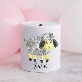 Pokladnička Domovi Bílá keramická pokladnička se jménem Ovečka 9cm