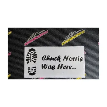 Samolepící dekorace SAMOLEPKA Chuck Norris was here nápis s otiskem boty (17 - šedá) NA AUTO, NÁLEPKA, FÓLIE, POLEP, TUNING, VLASTNÍ TEXT, TISK, AUTOSAMOLEPKY.cz, POLEPY, OBRÁZEK, LOGO, SAMOLEPKY