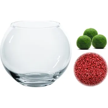 Akvarijní koule 0,8 l + řasokoule 3 ks a štěrk červený